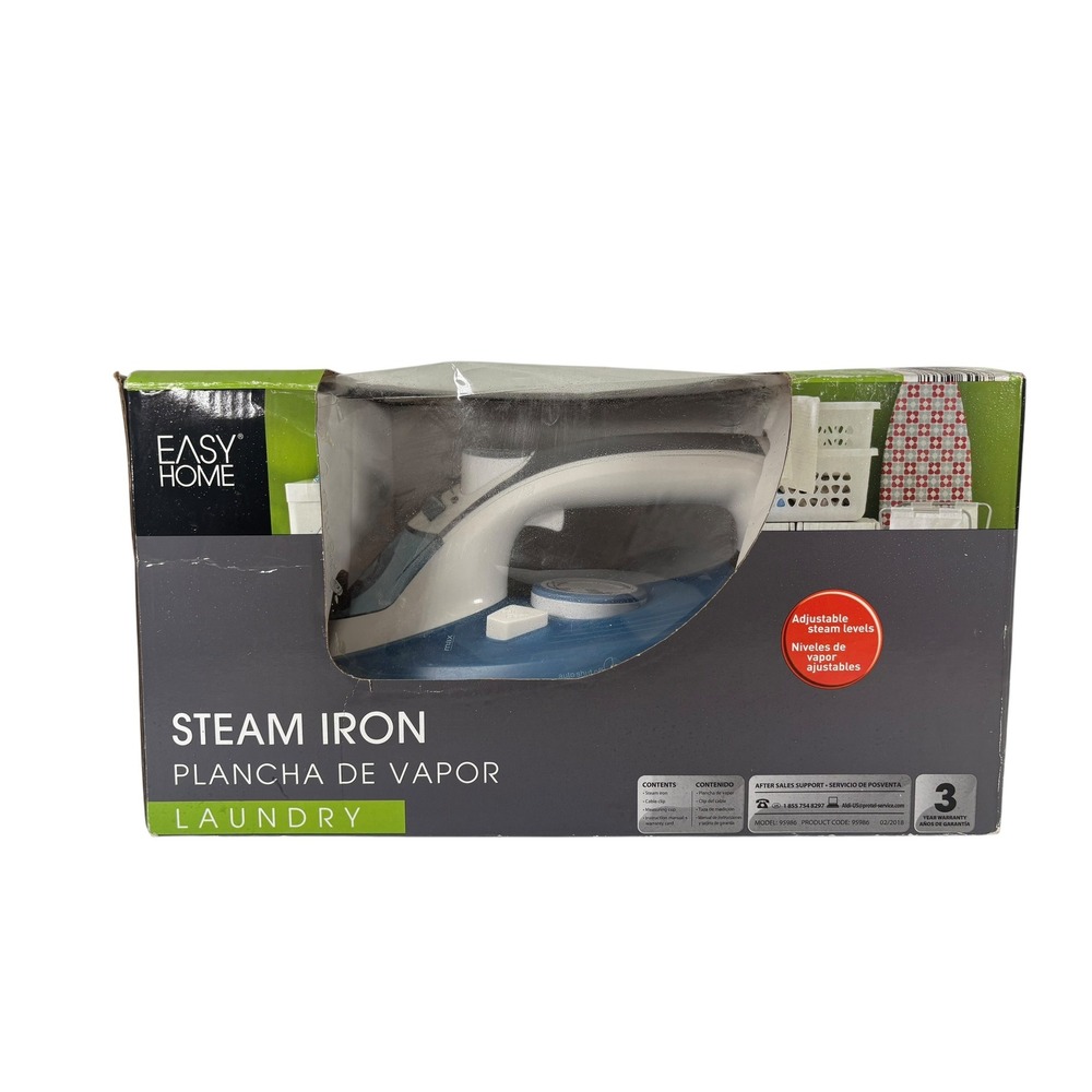 Easy Home Steam Iron Blue White NEW Stainless Steel Soleplate Auto Shut-Off
